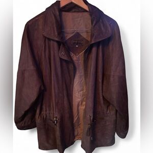 1980s Chocolate Brown Genuine Leather Aviator Jacket With Adjustable Waist